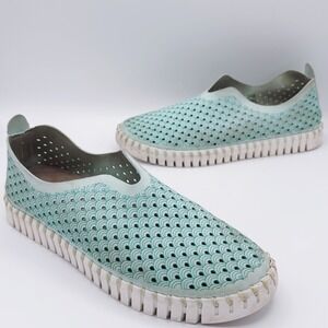 Ilse Jacobsen Hornbaek Teal Tulip Scallop Cutout‎ Slip On Shoes Size 38 US 8
